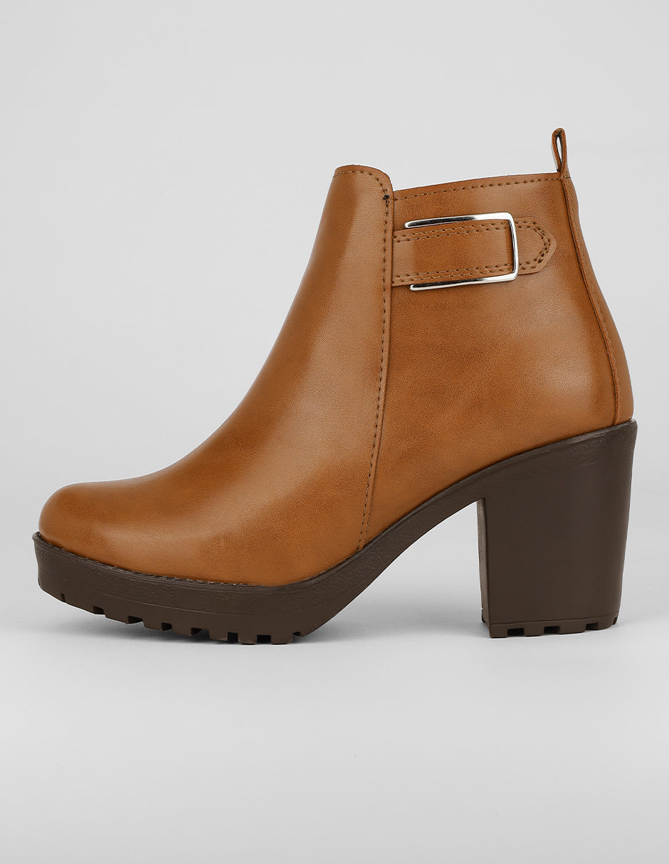 Botín con tacón Exterior Piel vegana Color Camel Para Mujer De RBCOLLECTION