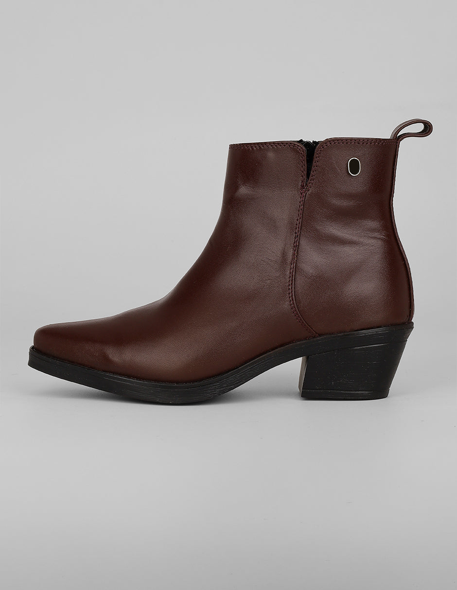 Botín con tacón Exterior Piel vegana Color Vino Para Mujer De RBCOLLECTION