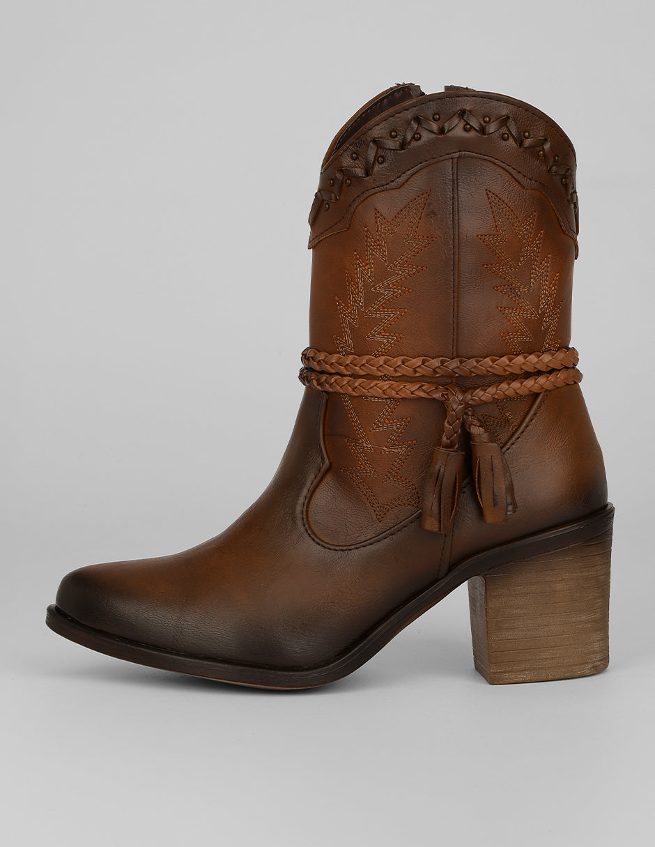 Botas tipo western Exterior Piel vegana Color Camel Para Mujer De RBCOLLECTION