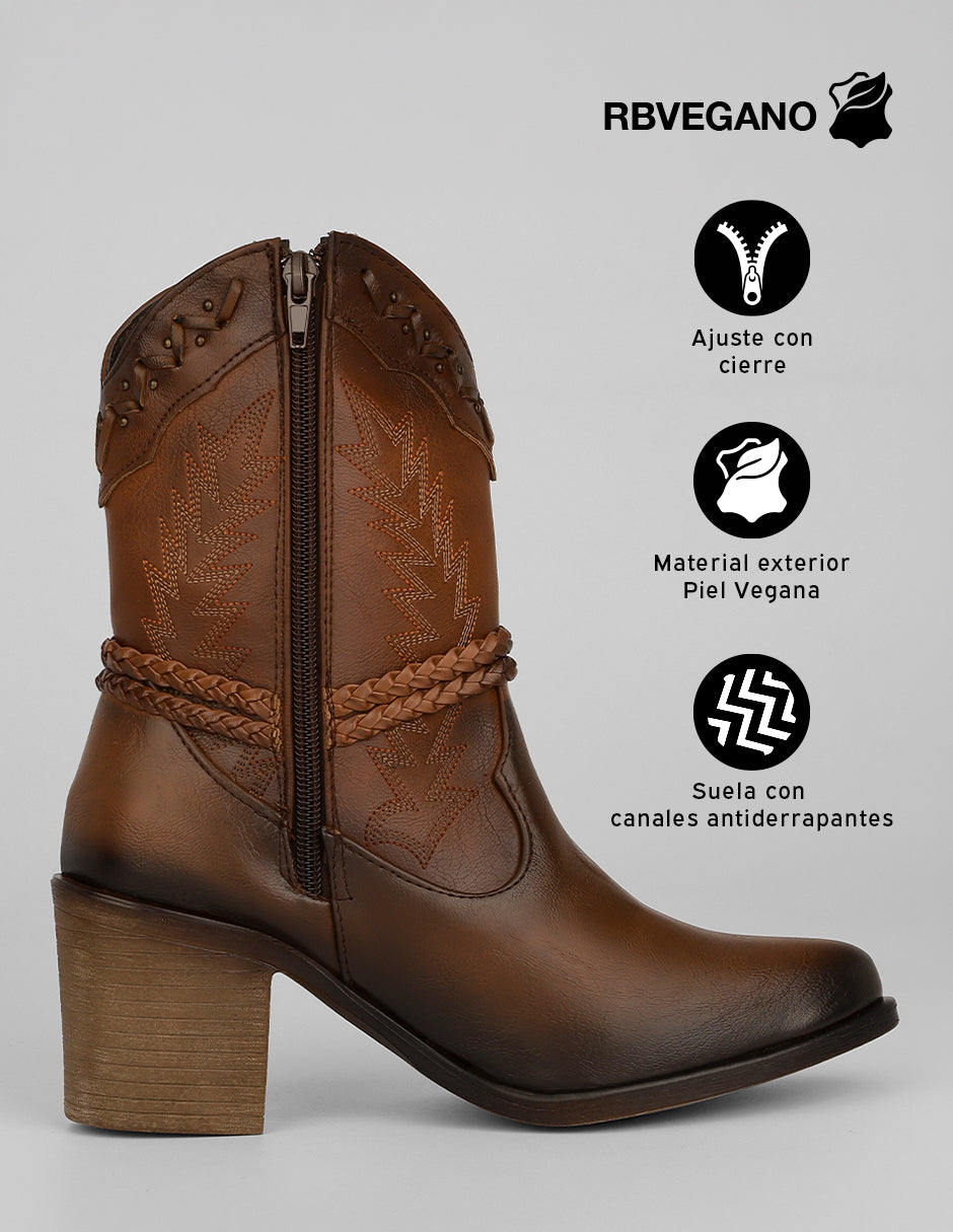 Botas tipo western West en Piel vegana – Café
