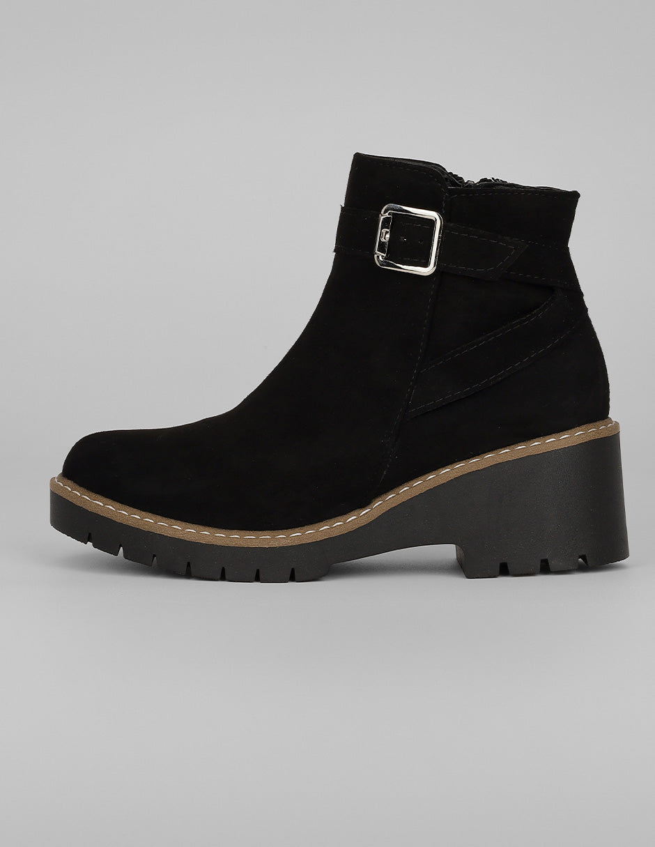 Botín con tacón Exterior Gamuza Color Negro Para Mujer De RBCOLLECTION