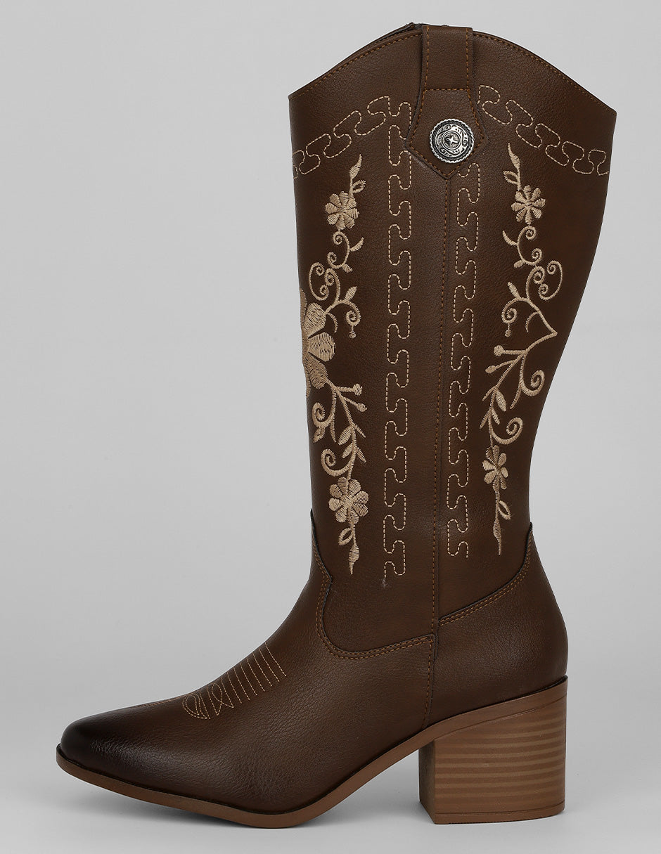 Botas tipo western Exterior Piel vegana Color Café Para Mujer De RBCOLLECTION