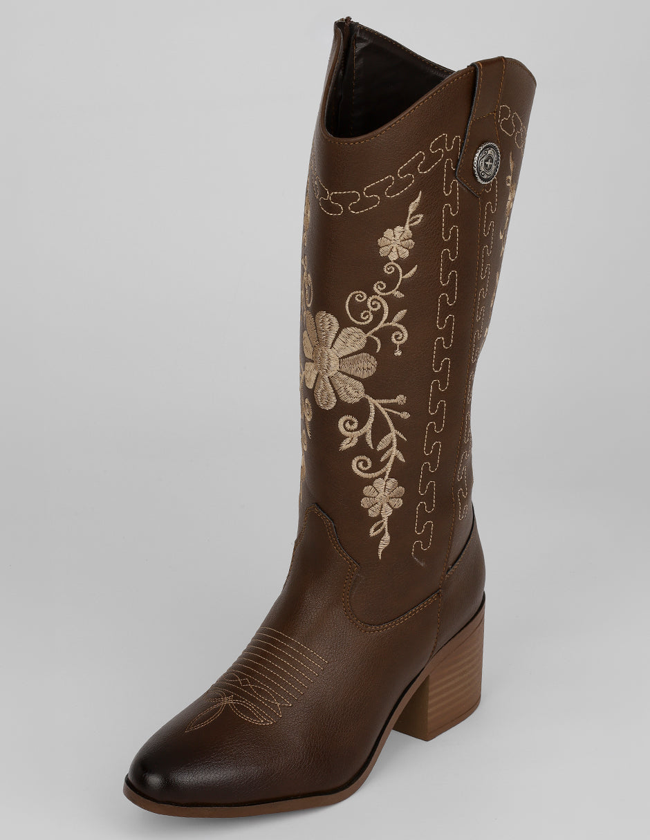 Botas tipo western West en Piel vegana – Café