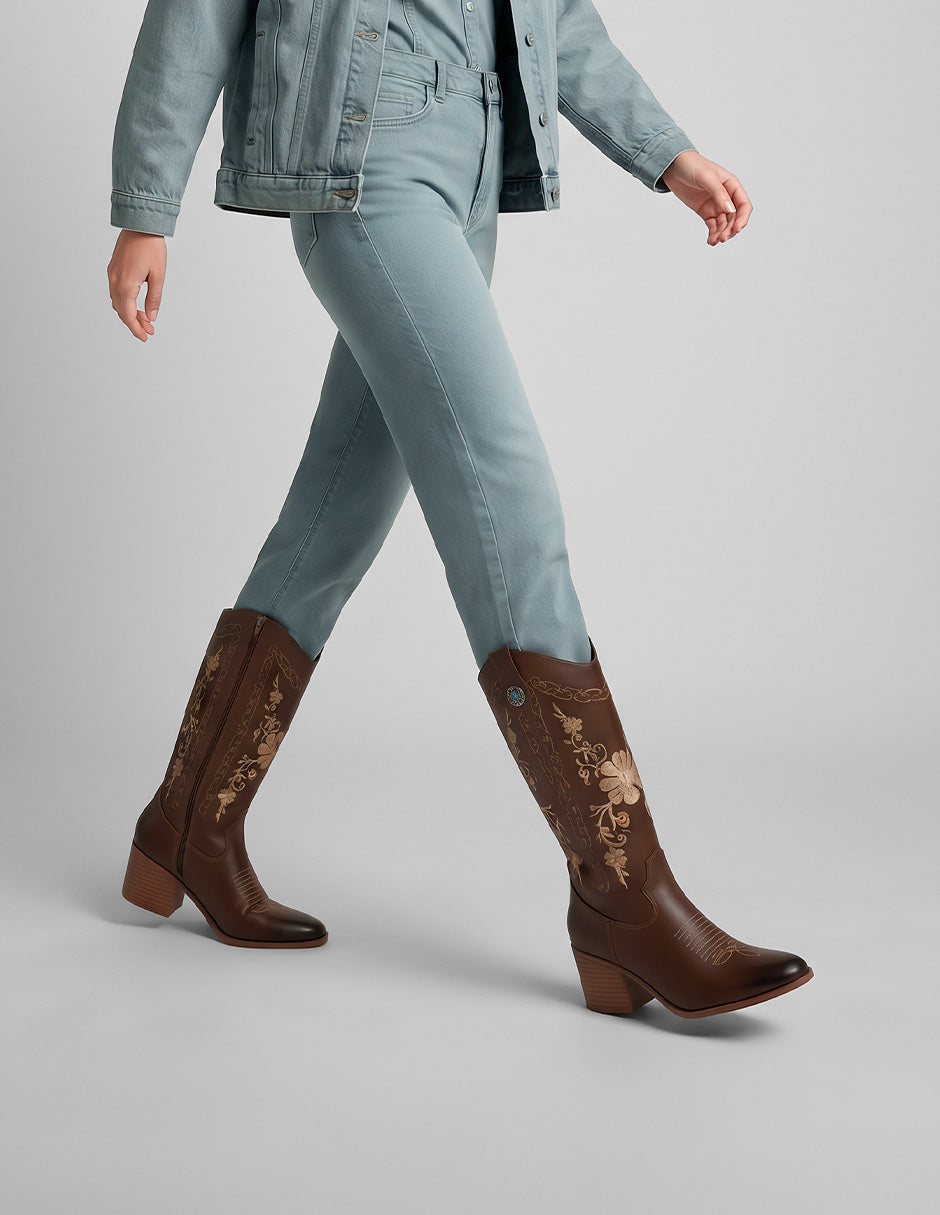 Botas tipo western West en Piel vegana – Café