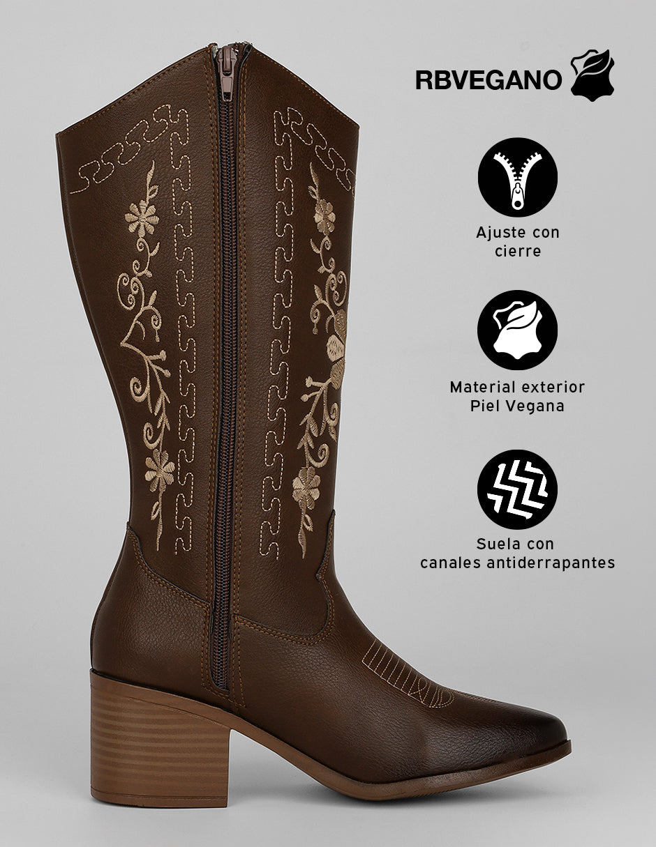 Botas tipo western West en Piel vegana – Café