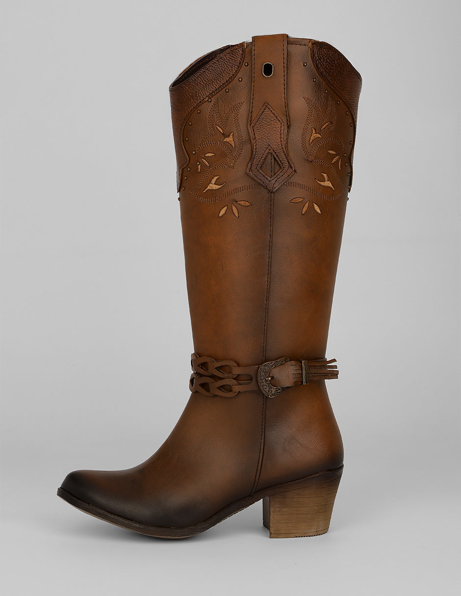 Botas tipo western Exterior Piel vegana Color Camel Para Mujer De RBCOLLECTION