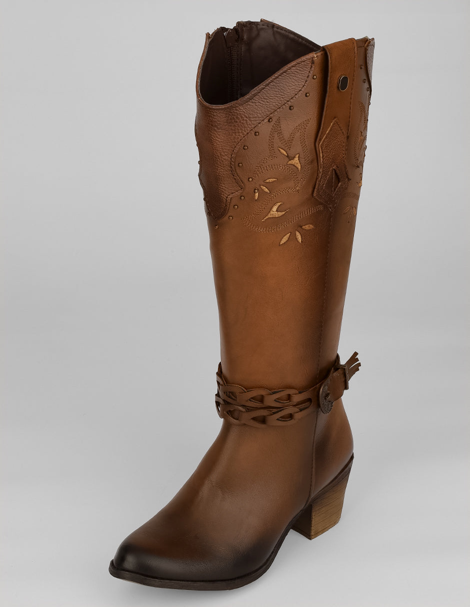 Botas tipo western West en Piel vegana – Café