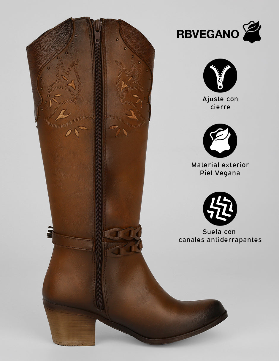 Botas tipo western West en Piel vegana – Café