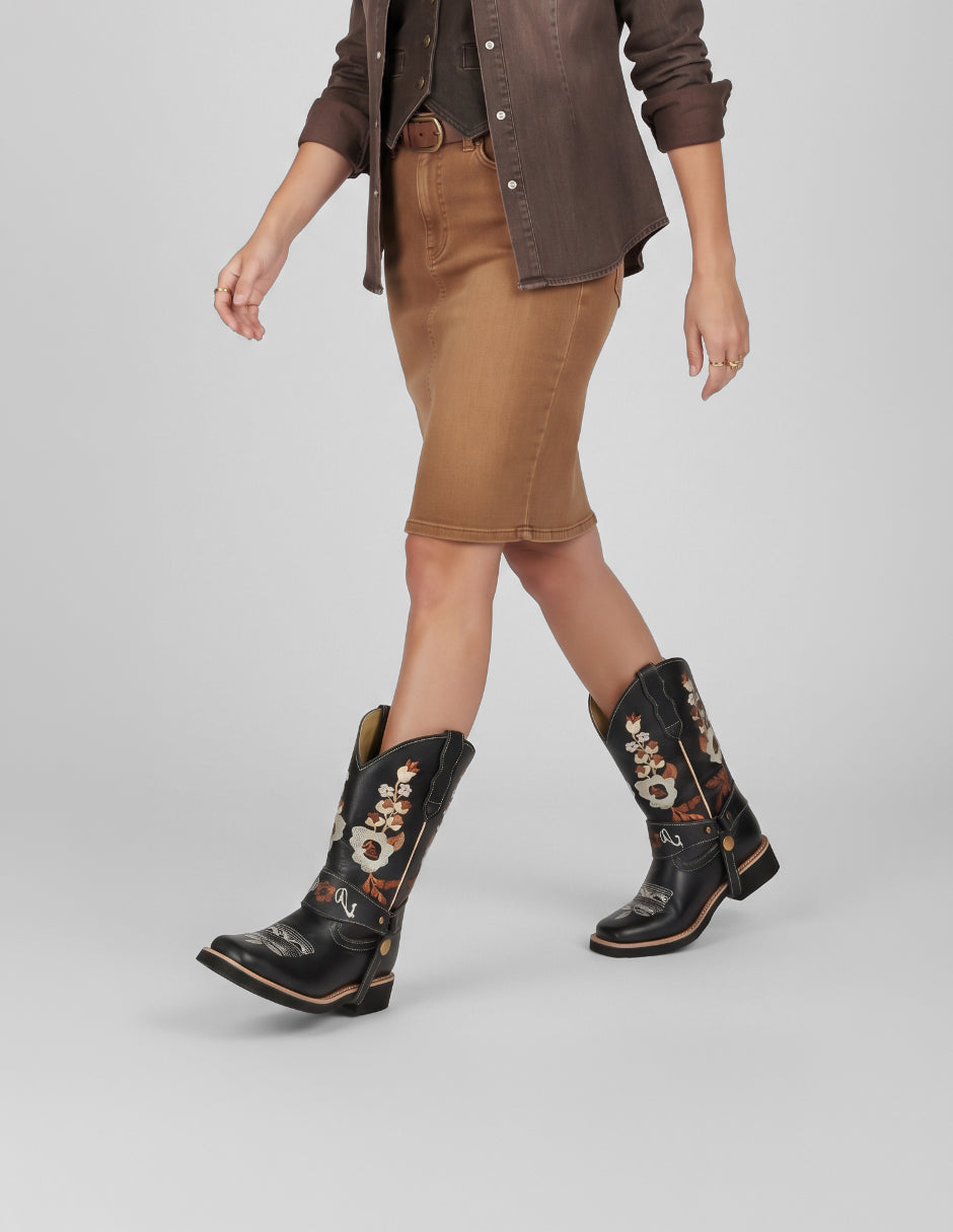 Botas tipo western West en Piel – Negro