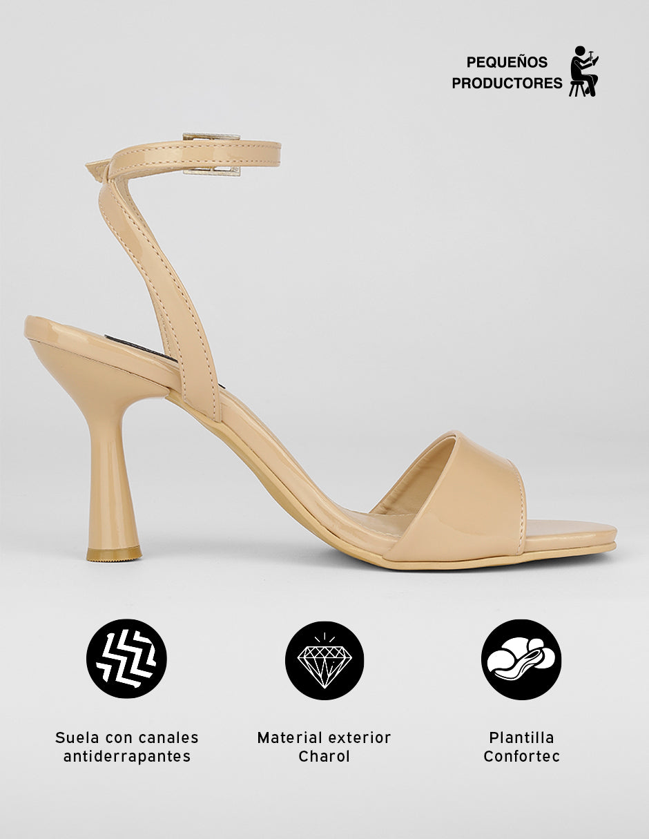 Sandalia con tacón Ave en Charol – Beige