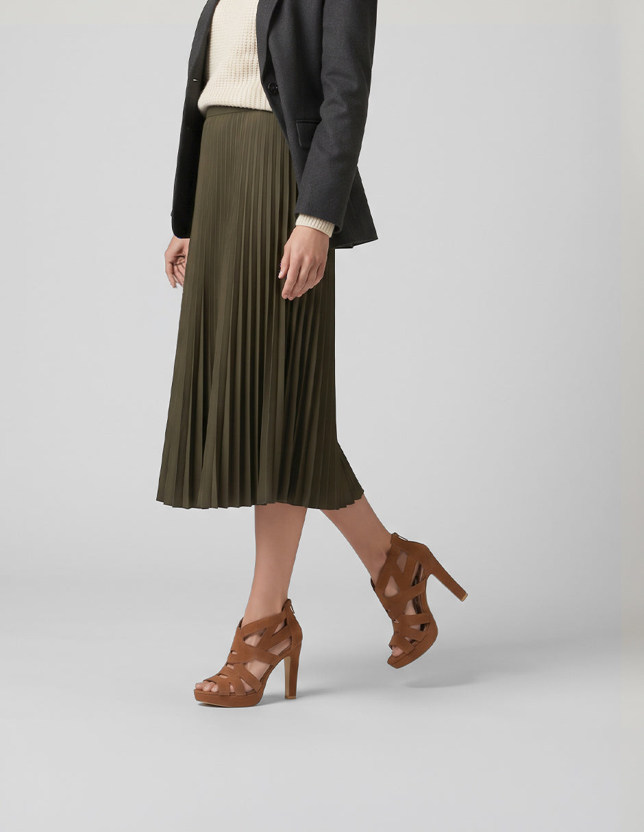 Sandalia con tacón Nevada en Textil – Café