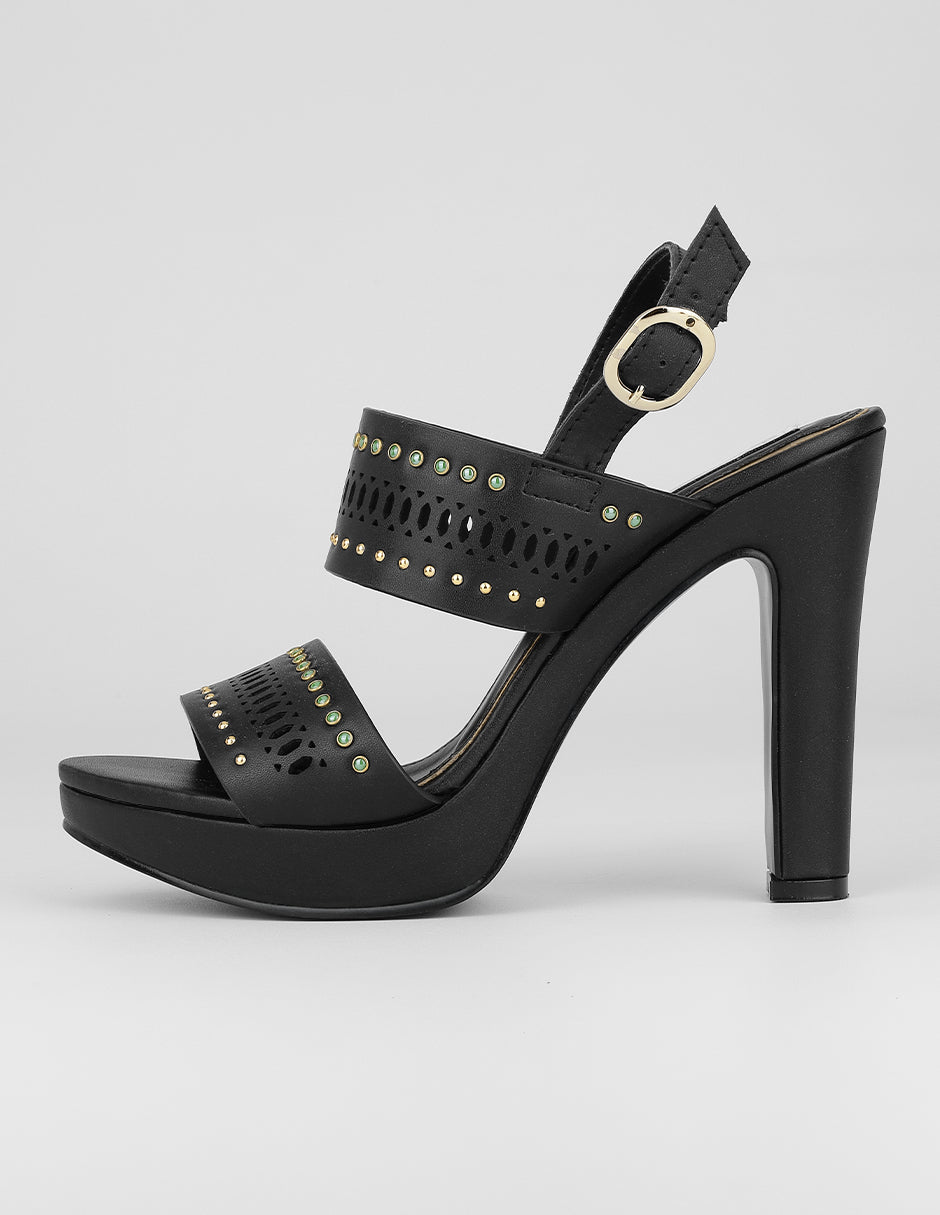 Sandalia con tacón Exterior Piel vegana Color Negro Para Mujer De RBCOLLECTION