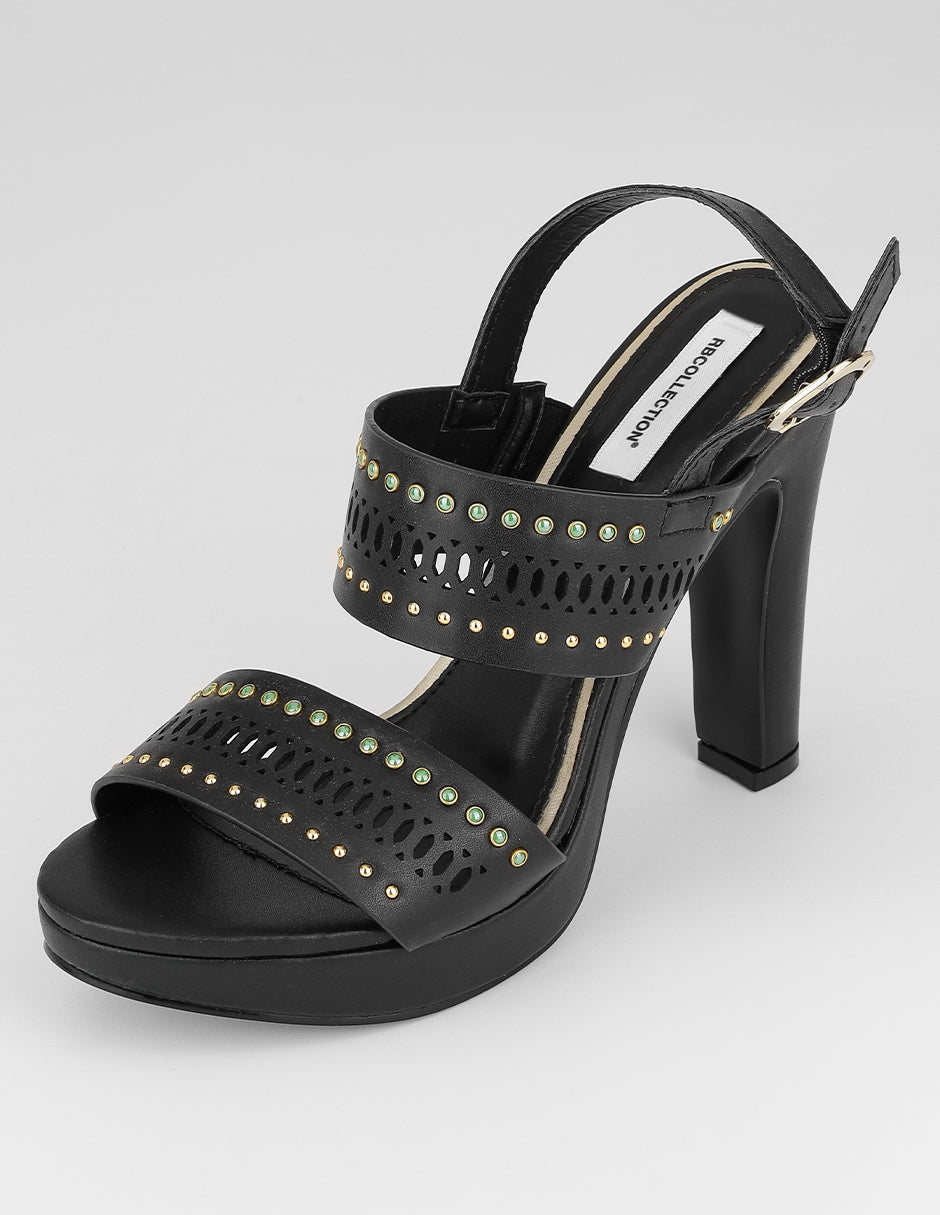 Sandalia con tacón Nevada en Piel vegana – Negro