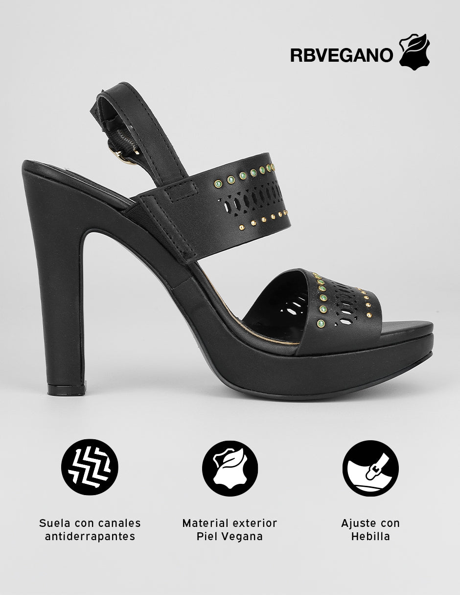 Sandalia con tacón Nevada en Piel vegana – Negro