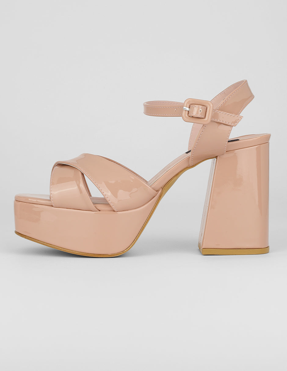 Sandalia con tacón Exterior Charol Color Rosa Para Mujer De RBCOLLECTION