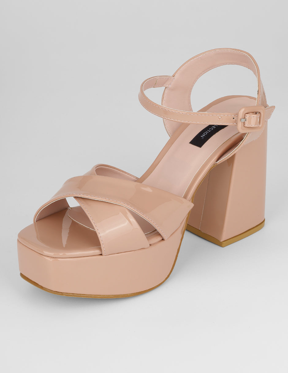 Sandalia con tacón Nevada en Charol – Rosa
