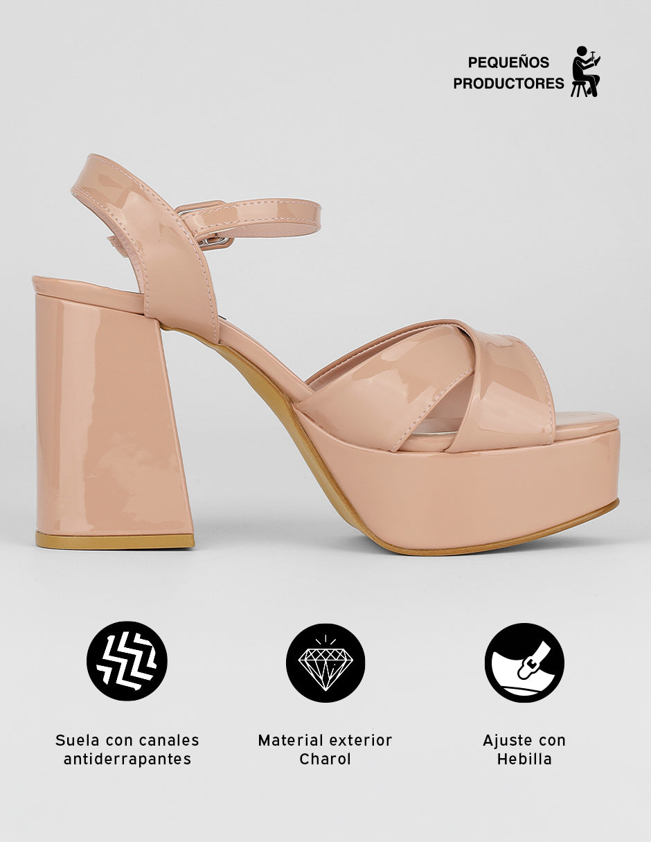 Sandalia con tacón Nevada en Charol – Rosa