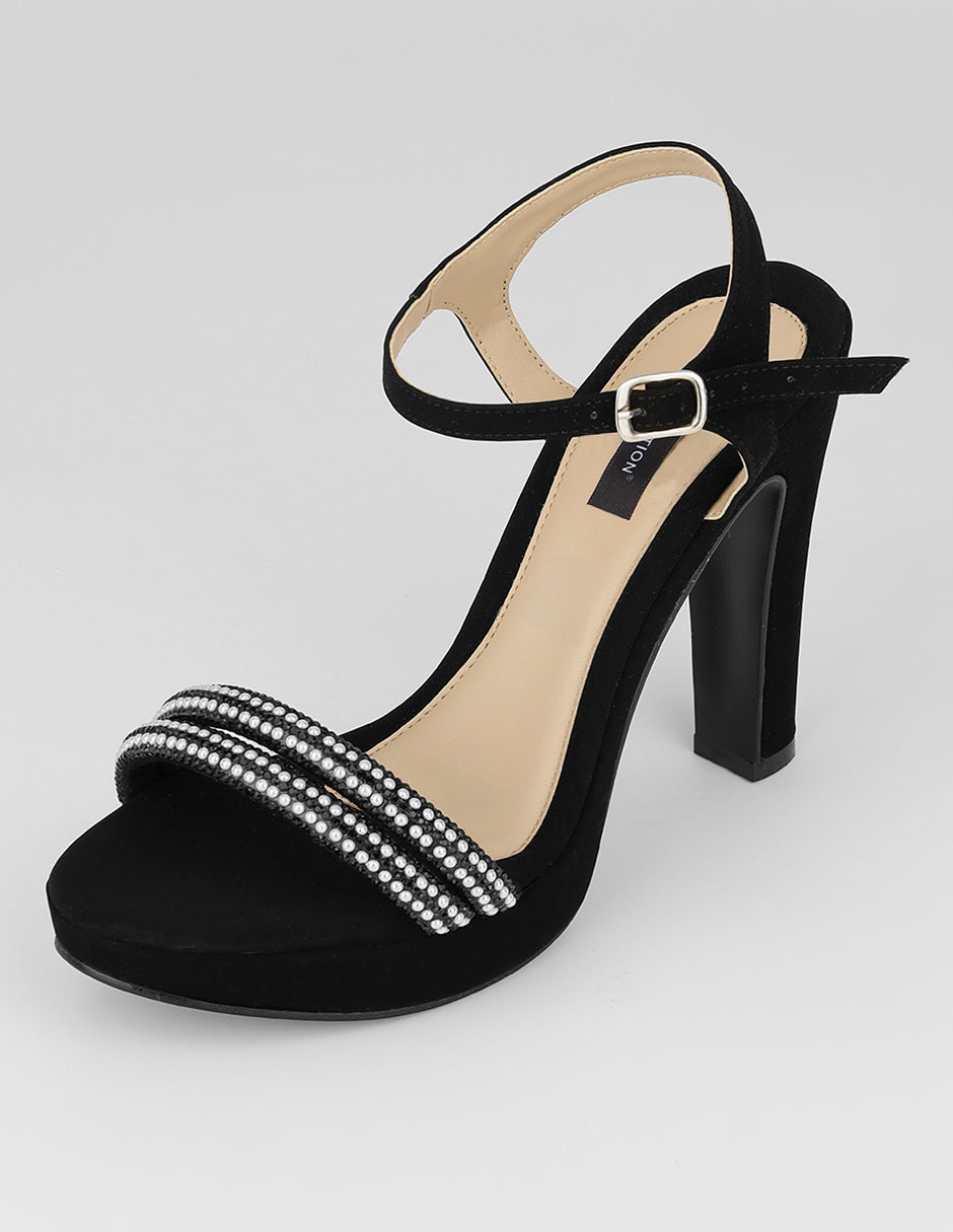 Sandalia con tacón Nevada en Textil – Negro