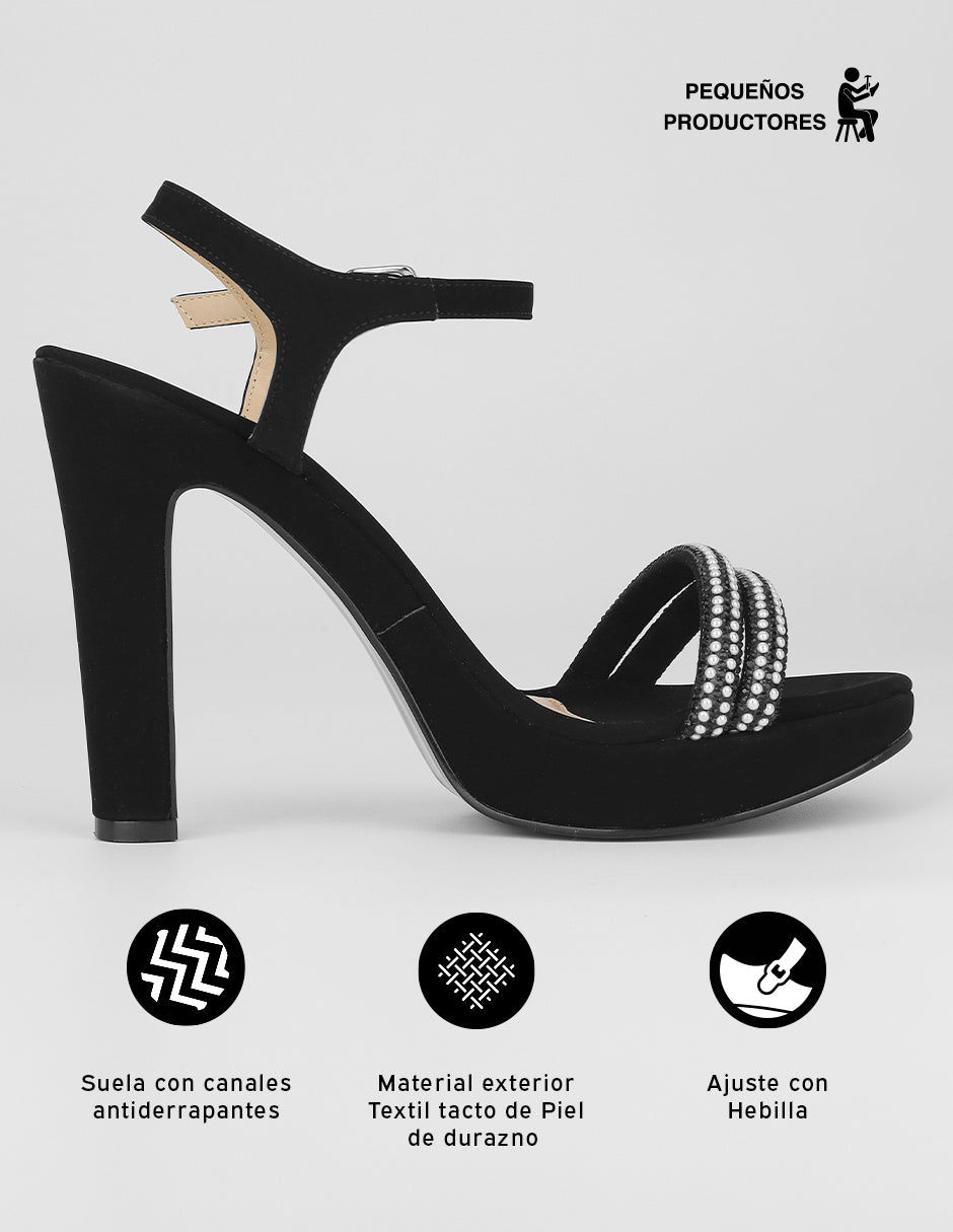 Sandalia con tacón Nevada en Textil – Negro