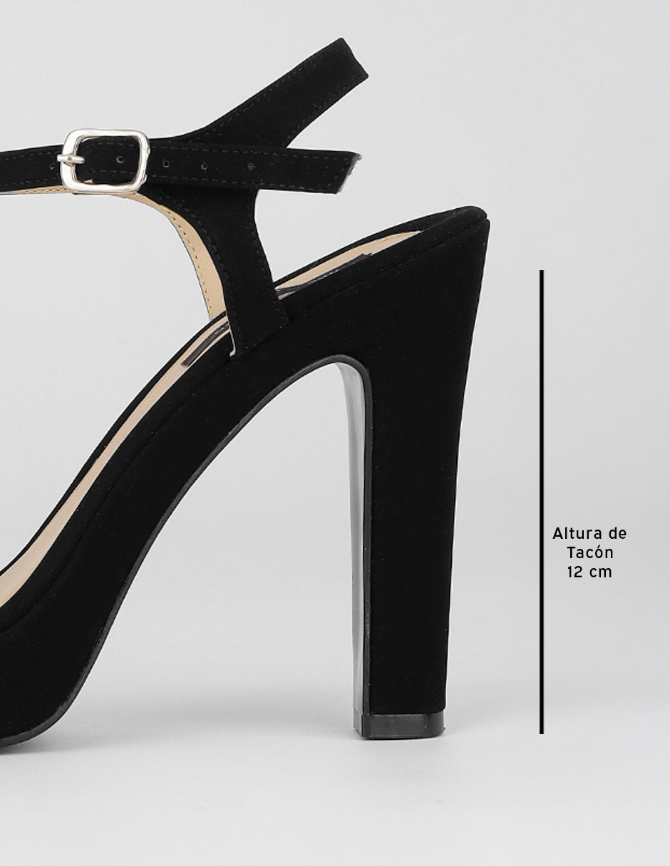 Sandalia con tacón Nevada en Textil – Negro