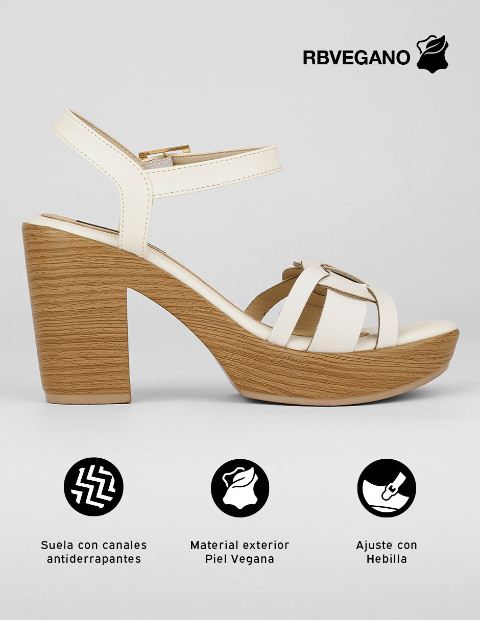 Sandalia con tacón Nevada en Piel vegana – Blanco