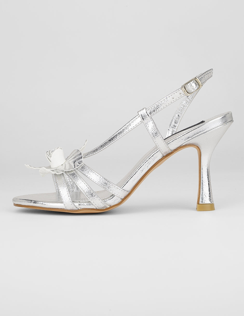 Sandalia con tacón Exterior Sintético Color Plata Para Mujer De RBCOLLECTION