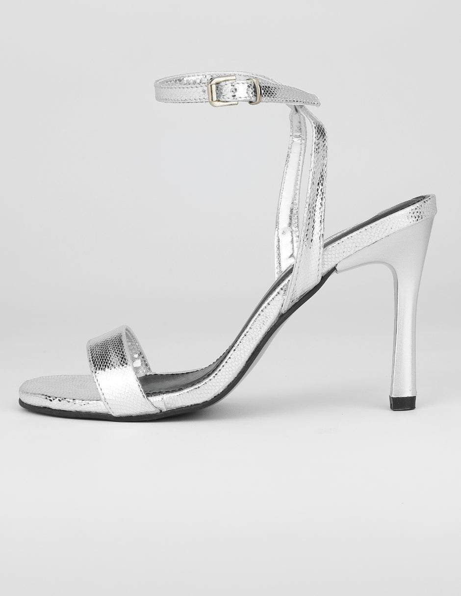 Sandalia con tacón Exterior Sintético Color Plata Para Mujer De RBCOLLECTION