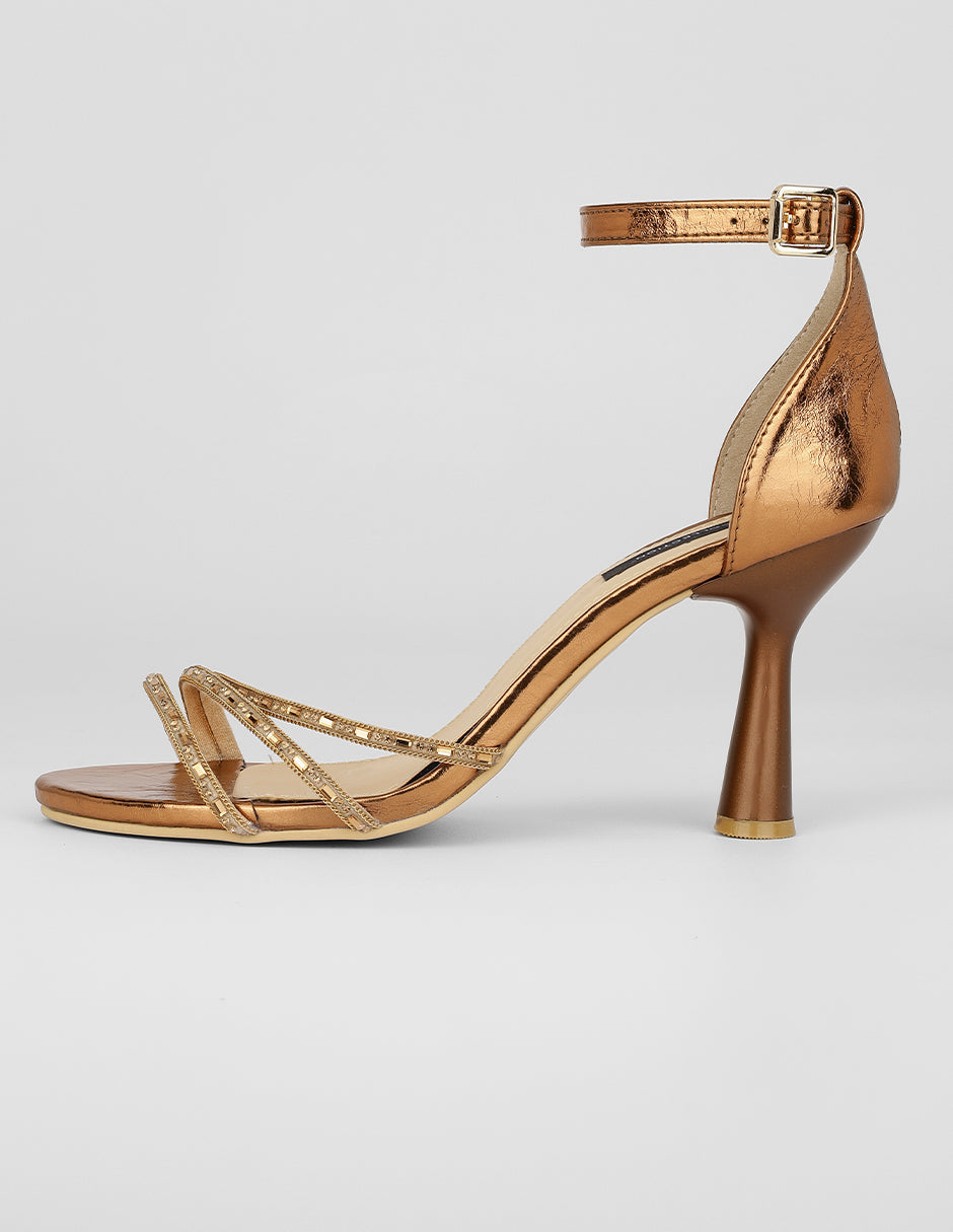 Sandalia con tacón Exterior Sintético Color Dorado Para Mujer De RBCOLLECTION