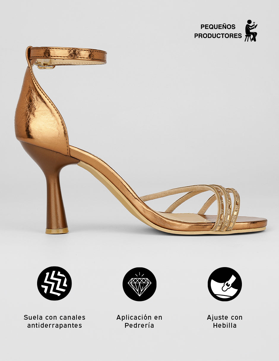 Sandalia con tacón Glowm en Sintético – Dorado