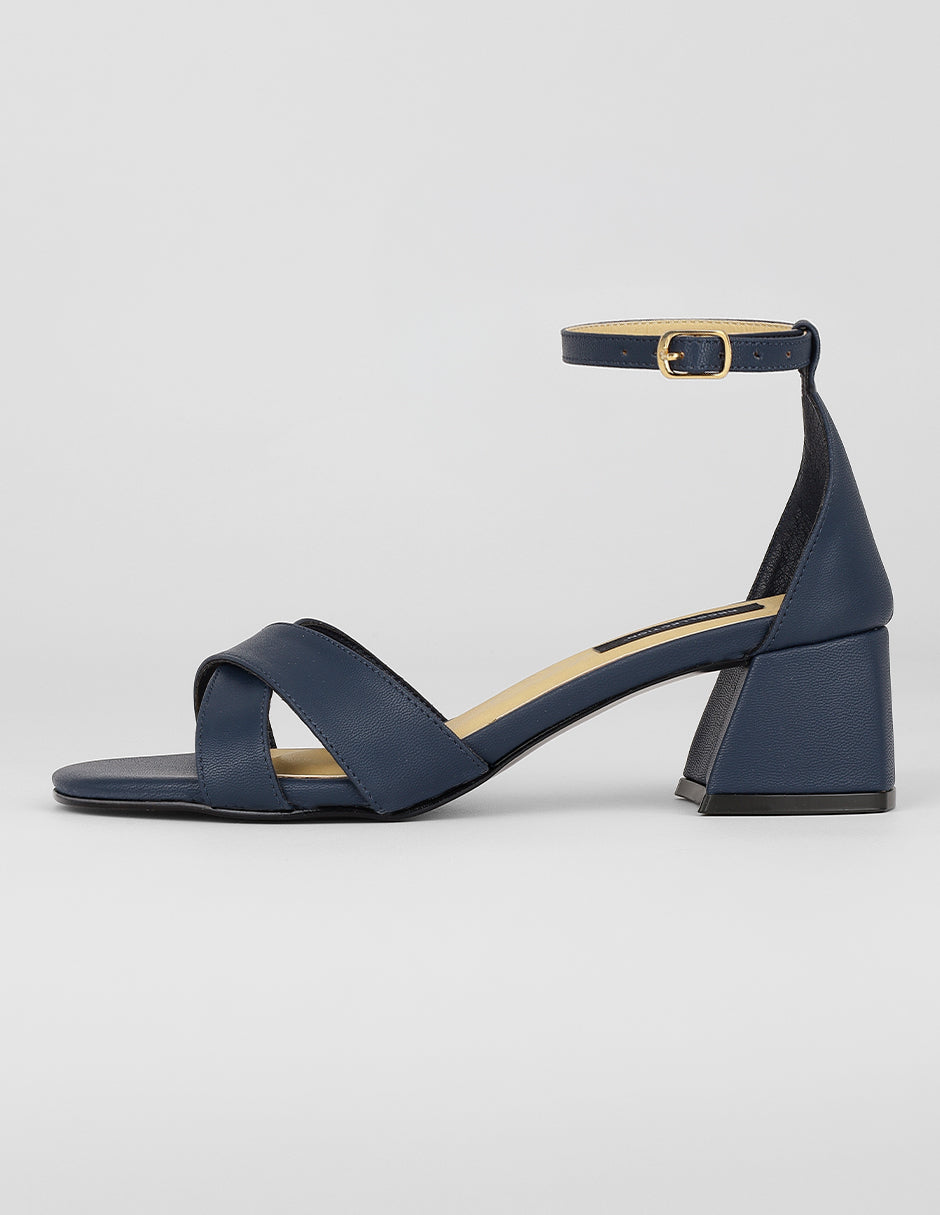 Sandalia con tacón Exterior Piel vegana Color Marino Para Mujer De RBCOLLECTION