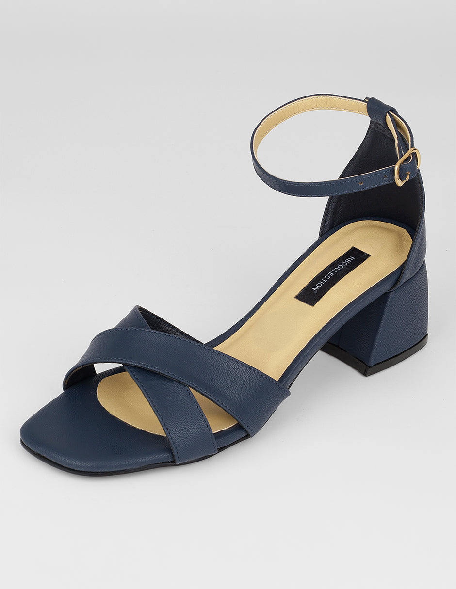 Sandalia con tacón Stela en Piel vegana – Azul