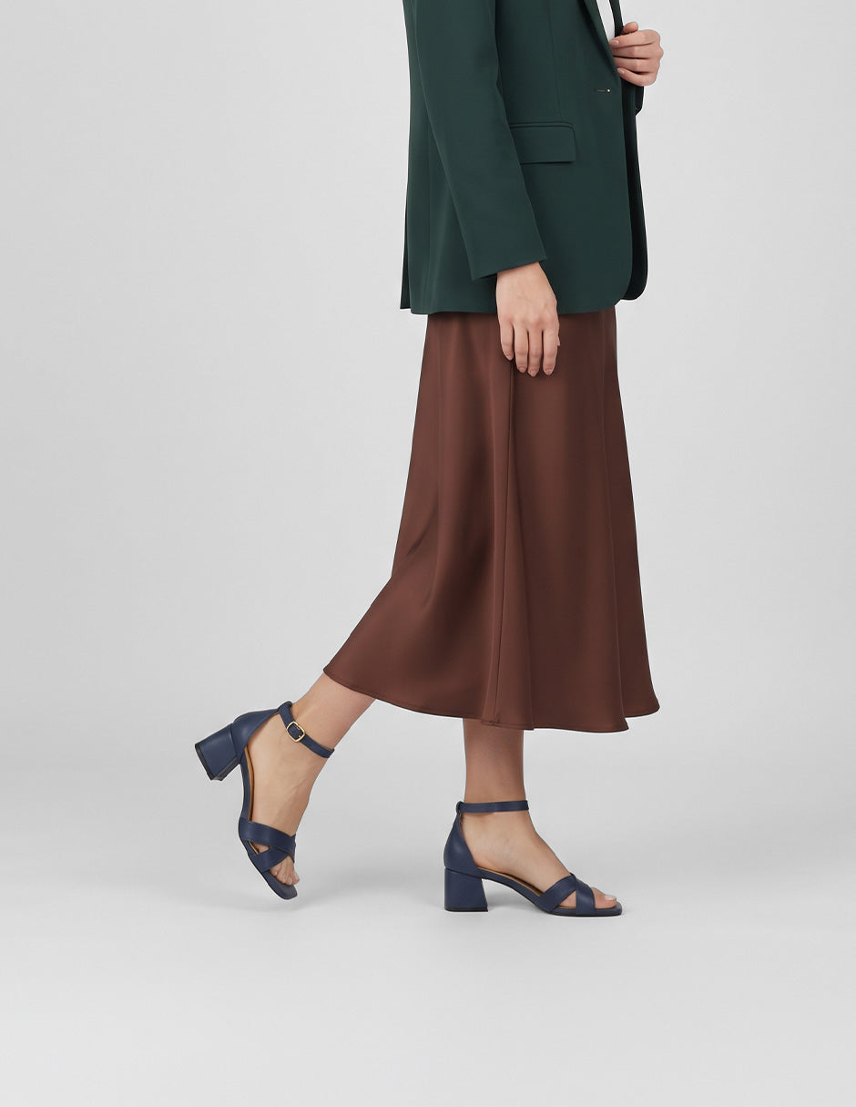 Sandalia con tacón Stela en Piel vegana – Azul