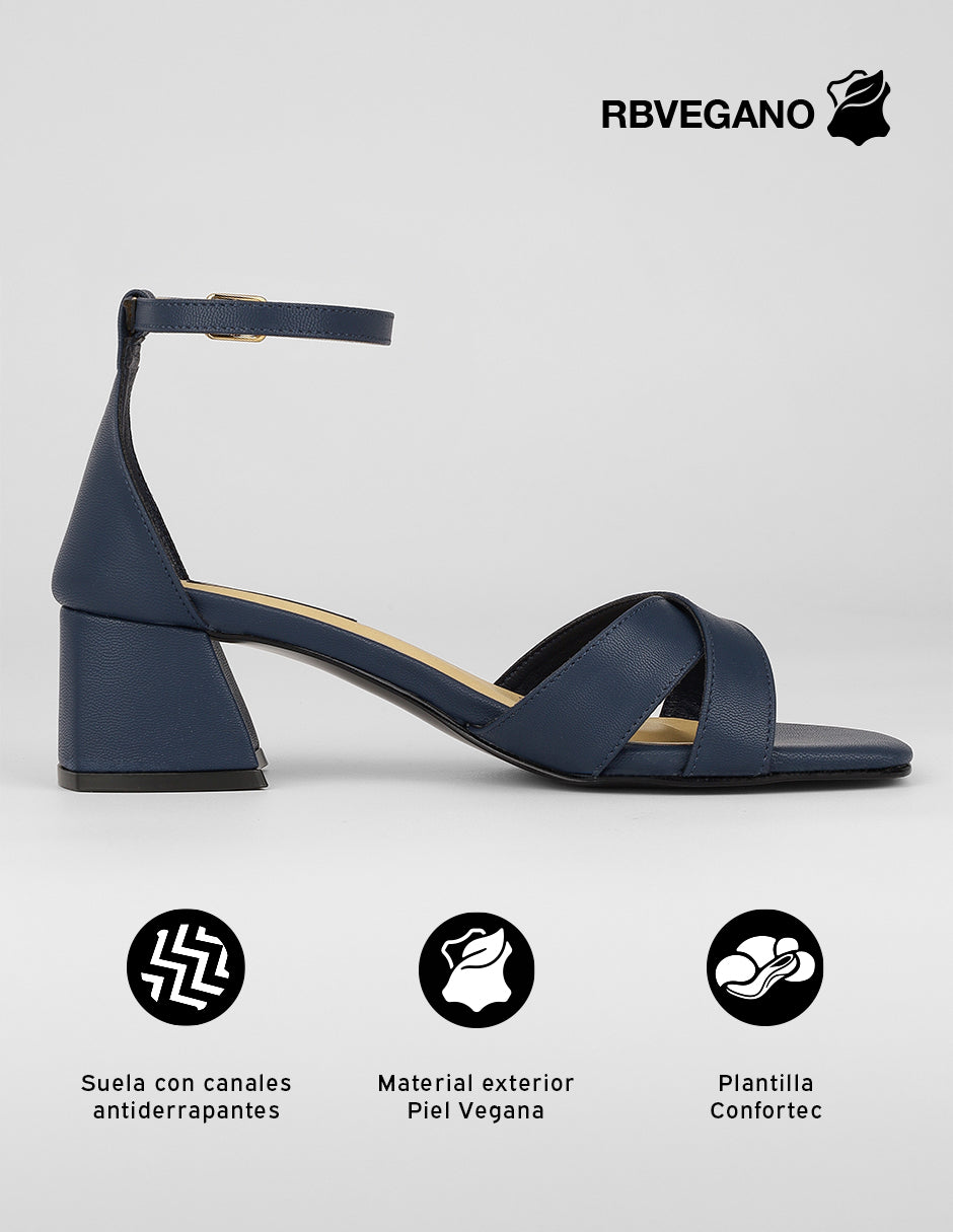 Sandalia con tacón Stela en Piel vegana – Azul