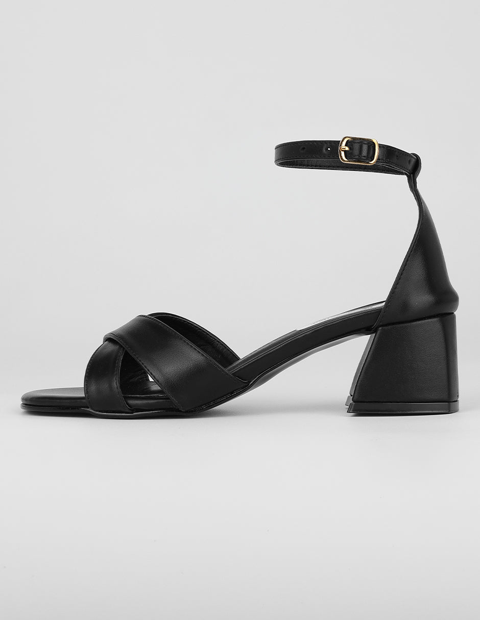 Sandalia con tacón Exterior Piel vegana Color Negro Para Mujer De RBCOLLECTION