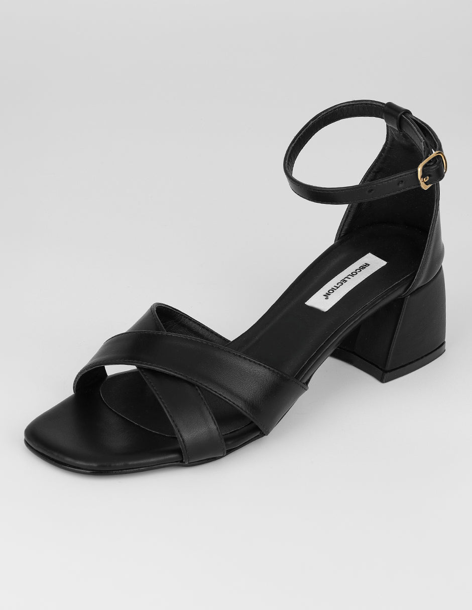 Sandalia con tacón Stela en Piel vegana – Negro