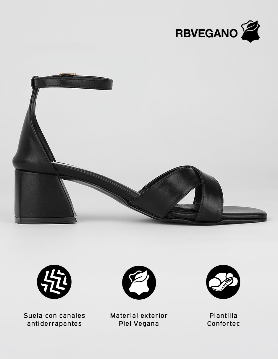 Sandalia con tacón Stela en Piel vegana – Negro