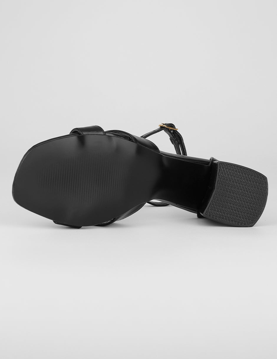 Sandalia con tacón Stela en Piel vegana – Negro