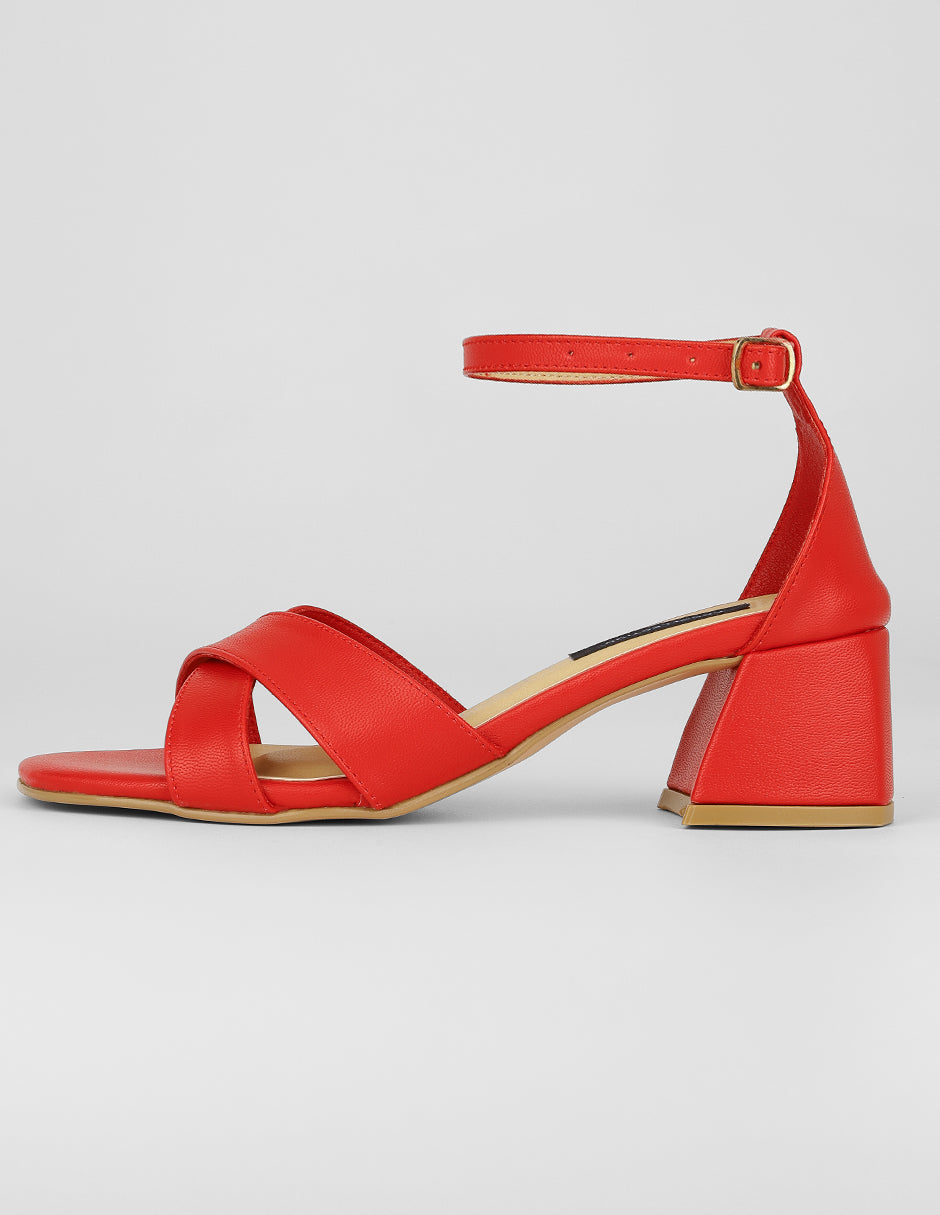 Sandalia con tacón Exterior Piel vegana Color Rojo Para Mujer De RBCOLLECTION