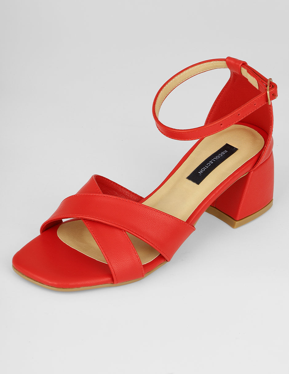 Sandalia con tacón Stela en Piel vegana – Rojo