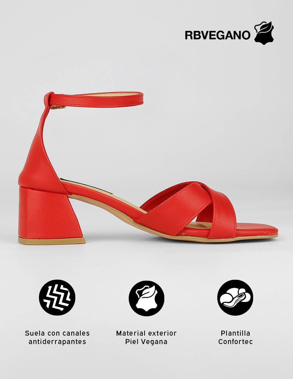Sandalia con tacón Stela en Piel vegana – Rojo