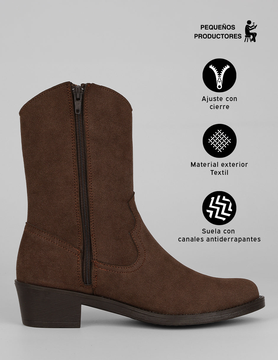 Botín con tacón West en Textil – Café