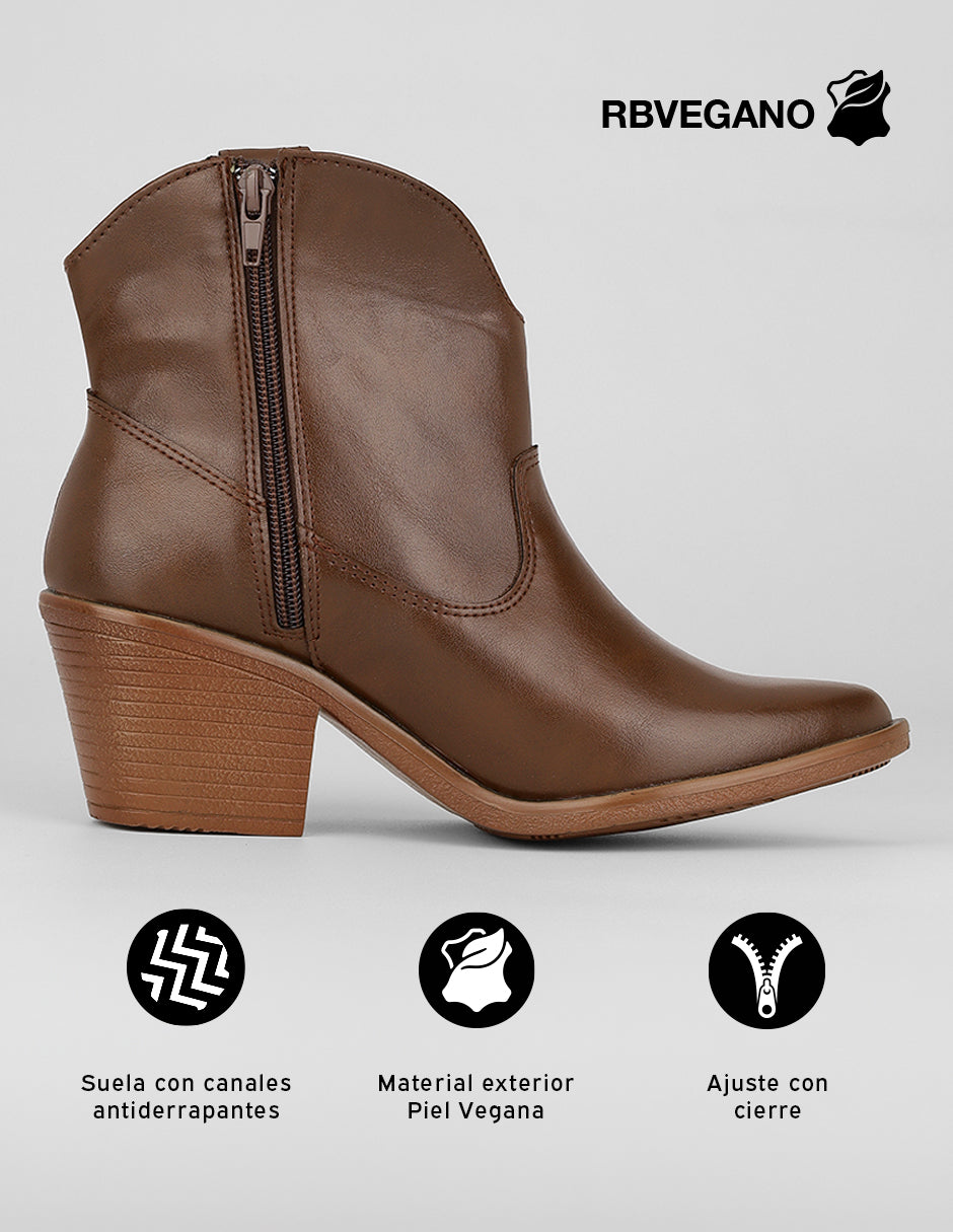 Botas tipo western West en Piel vegana – Café