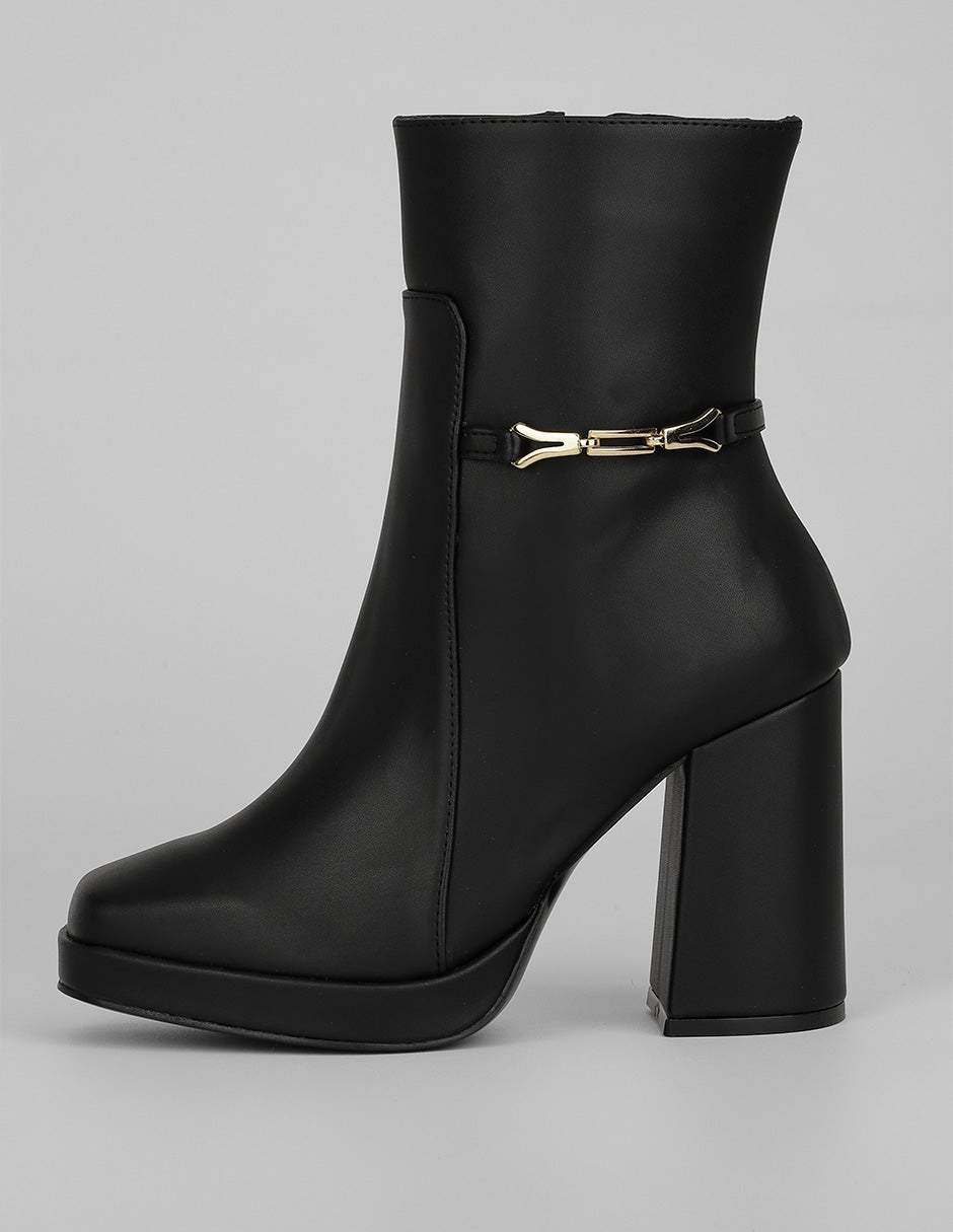 Botín con tacón Exterior Piel vegana Color Negro Para Mujer De RBCOLLECTION
