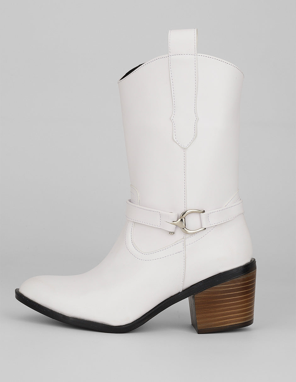 Botín con tacón Exterior Piel vegana Color Blanco Para Mujer De RBCOLLECTION