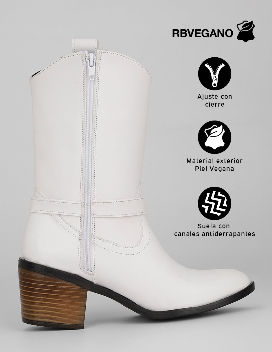 Botín con tacón West en Piel vegana – Blanco
