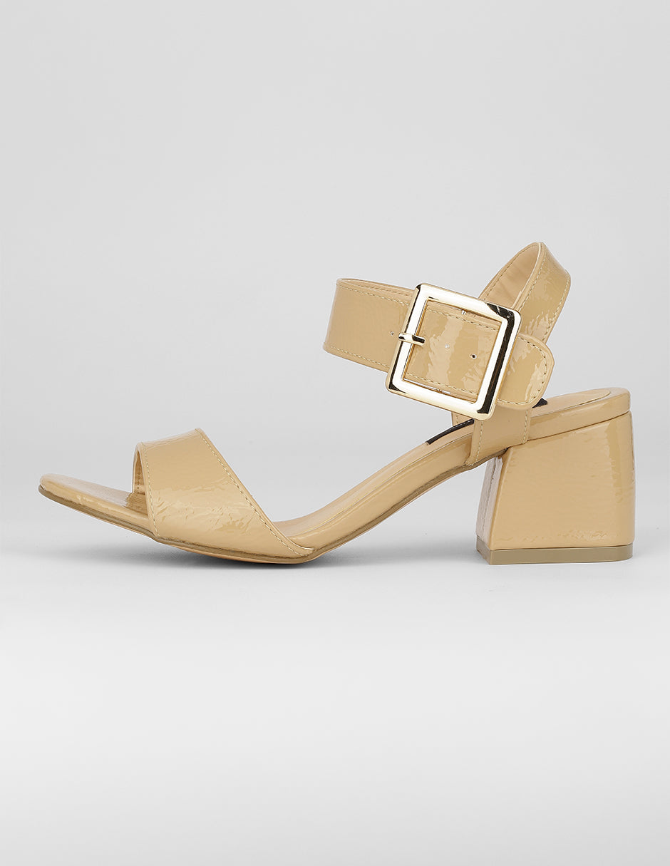 Sandalia con tacón Exterior Charol Color Beige Para Mujer De RBCOLLECTION