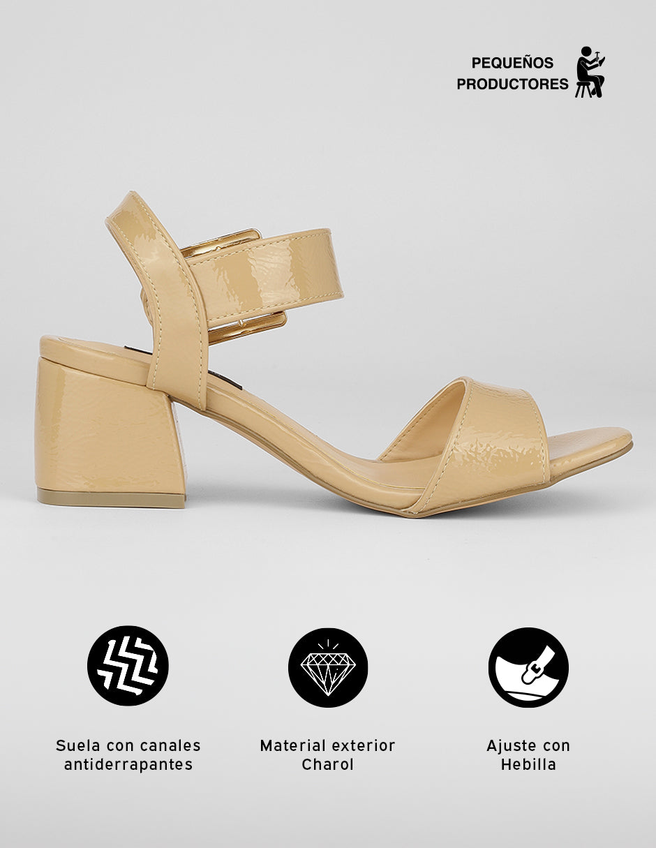 Sandalia con tacón Stela en Charol – Beige