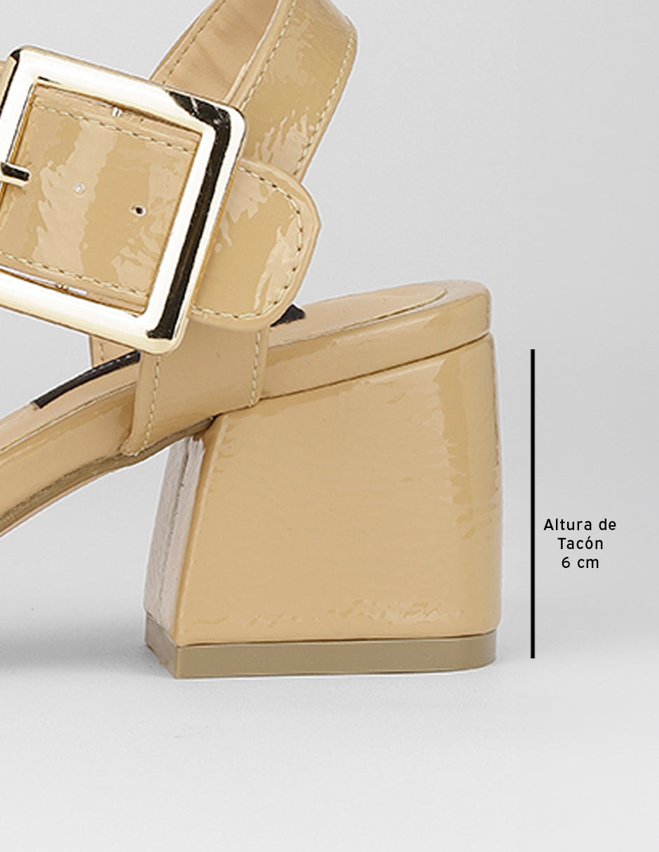 Sandalia con tacón Stela en Charol – Beige