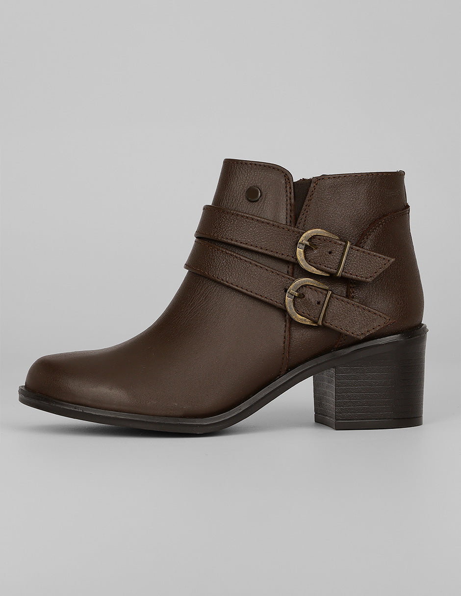 Botín con tacón Exterior Piel Color Café Para Mujer De RBCOLLECTION