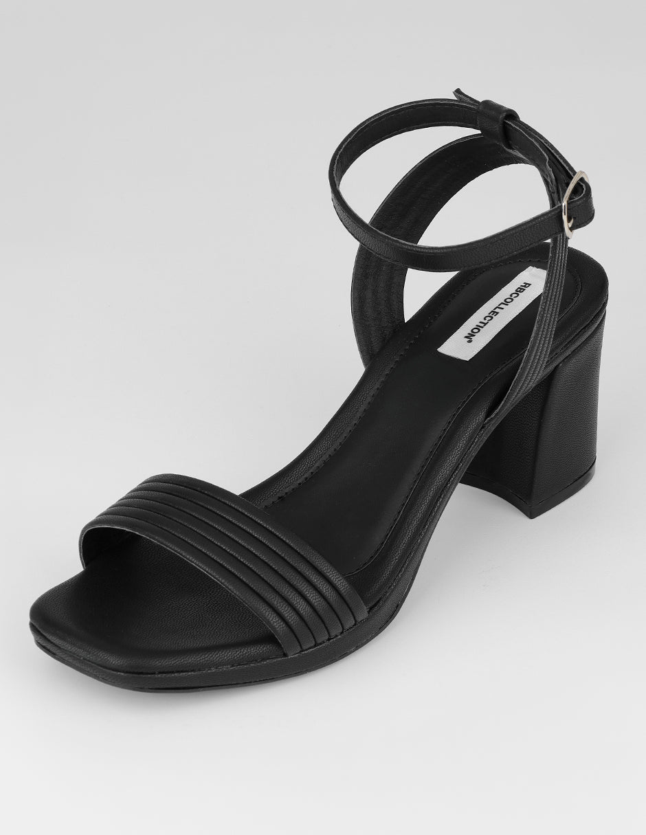 Sandalia con tacón Stela en Piel vegana – Negro